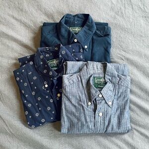 Blue and herringbone chambray Casual Button Down Shirts - 3 shirts